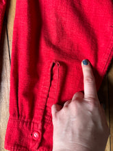 Load image into Gallery viewer, vintage 1950s red flannel long sleeve button up shirt