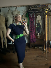 Load image into Gallery viewer, vintage 1940s navy dress {xs}