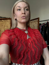 Load image into Gallery viewer, vintage 1950s sheer red blouse {L}