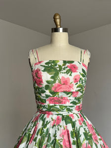 vintage 1950s pink roses sun dress {xs}