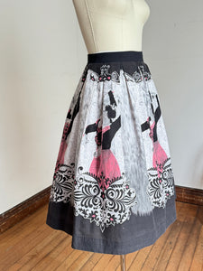 vintage 1950s Flamenco dancers border print skirt {32"W}