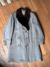 Load image into Gallery viewer, vintage 1940s double breasted quilted lined overcoat with half belt
