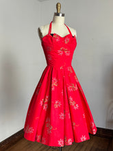 Load image into Gallery viewer, vintage 1950s red Hawaiian sun dress {xxs-xs}