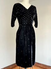 Load image into Gallery viewer, vintage 1950s rhinestone velvet wiggle dress {xxs}