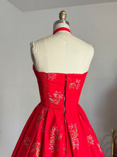 Load image into Gallery viewer, vintage 1950s red Hawaiian sun dress {xxs-xs}
