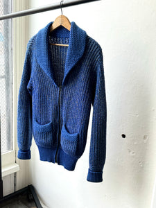 vintage 1950s blue knit zip up sweater