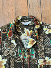 Load image into Gallery viewer, vintage 1960s rayon Tiki Hawaiian shirt