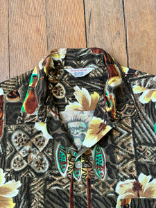 vintage 1960s rayon Tiki Hawaiian shirt
