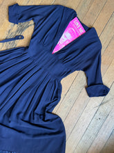 Load image into Gallery viewer, vintage 1940s 50s navy rayon low cut dress {m}