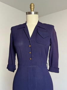 vintage 1940s 50s navy rayon dress {s}