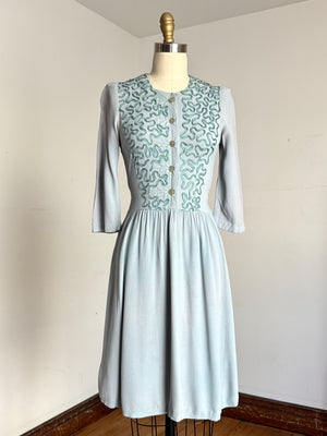 vintage 1930s 40s trapunto rayon dress {xs}