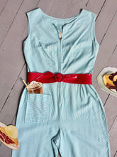 Load image into Gallery viewer, vintage 1950s striped cotton jumpsuit {s/m}