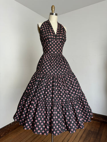 vintage 1950s floral halter dress {s}