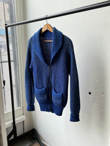 vintage 1950s blue knit zip up sweater