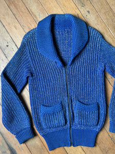 vintage 1950s blue knit zip up sweater