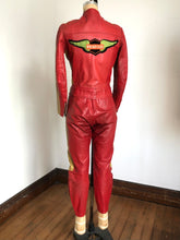 Load image into Gallery viewer, vintage 1970s Kawasaki motorcycle leather riding outfit jacket and pants