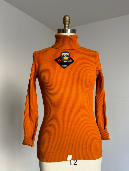 NOS vintage 1970s orange turtleneck {xs-m}