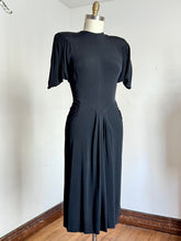 Load image into Gallery viewer, vintage 1940s black rayon Dorothy O’Hara dress {s}