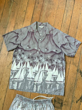 Load image into Gallery viewer, vintage 1950s novelty sailboat cabana set shirt and shorts