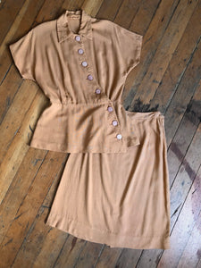 vintage 1940s brown skirt suit set {s}