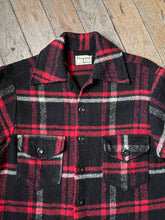 Load image into Gallery viewer, vintage 1950s 60s red plaid wool shirt jacket