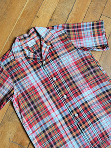 vintage 1950s plaid cotton short sleeve shirt