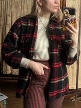 Load image into Gallery viewer, vintage 1950s 60s red plaid wool shirt jacket