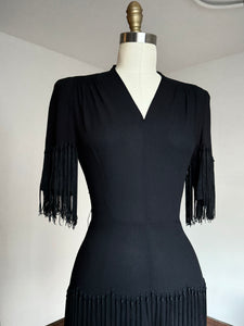 vintage 1940s black tassel dress {xs}