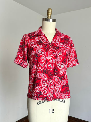 vintage 1950s bandana print blouse {L}