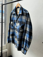 Load image into Gallery viewer, vintage 1950s blue plaid wool long sleeve shirt