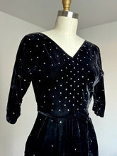 Load image into Gallery viewer, vintage 1950s rhinestone velvet wiggle dress {xxs}