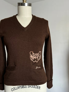 vintage 1940s brown letterman varsity pullover sweater {s-m}