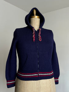 vintage 1960s hooded knit zip up sweater {m-2X}