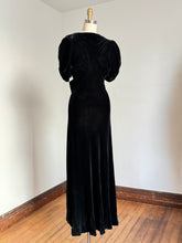 Load image into Gallery viewer, vintage 1930s black velvet gown {xs/s}