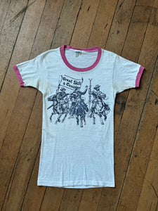 vintage 1970s skiing cowboys ringer tee AS-IS