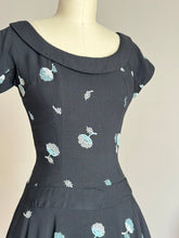 Load image into Gallery viewer, vintage 1950s black sun dress with embroidered flowers {xs}