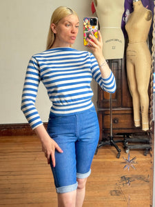 vintage 1950s 60s cotton striped long sleeve t shirt {xs-m}