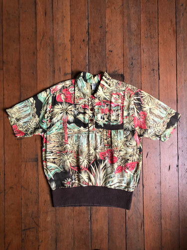 vintage 1970s does 40s rayon gaucho pullover shirt