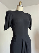 Load image into Gallery viewer, vintage 1940s black rayon Dorothy O’Hara dress {s}
