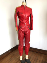 Load image into Gallery viewer, vintage 1970s Kawasaki motorcycle leather riding outfit jacket and pants