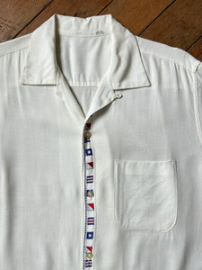 vintage 1950s rayon flag shirt - loop collar