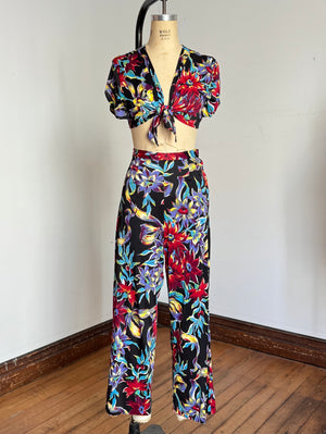 vintage 1940s floral rayon jersey pant play set {s/m}