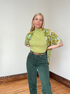 NOS vintage 1960s green mock neck t-shirt