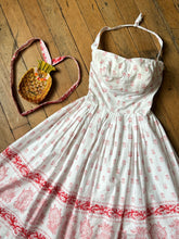 Load image into Gallery viewer, vintage 1950s pineapple print cotton sun dress {xs-m}