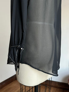 vintage 1970s sheer black dagger collar shirt {m}