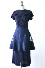 Load image into Gallery viewer, vintage 1940s navy peplum dress