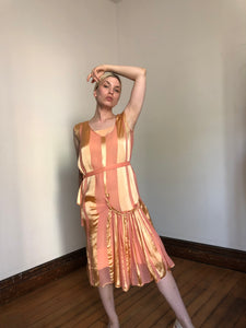 vintage 1920s pink striped dress {m}