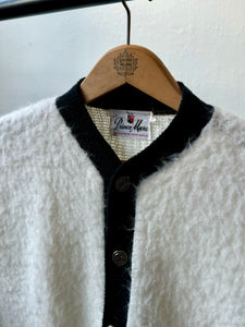 vintage 1960s white fuzzy shag cardigan