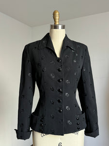 vintage 1940s black embroidered suit jacket {s}