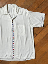 Load image into Gallery viewer, vintage 1950s rayon flag shirt - loop collar